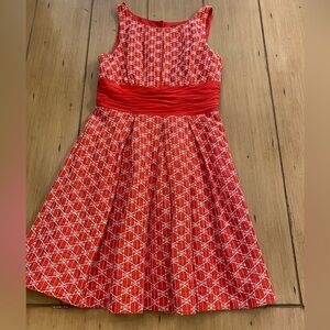 Tracy Reese Ablaze Fit & Flare Cumberbund Dress Orange Red Zipper Sleeveless 4